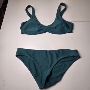 Tori Praver Seafoam Bikini Set Teal Green Scoop Top High Cut Bottom L